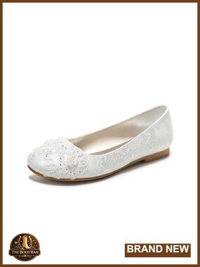 Women's Bridal Flats Satin Lace Closed Toe Flat Heel